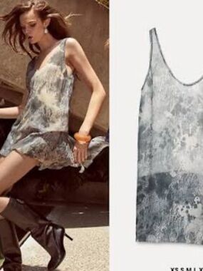 ZARA Gray Tie-Dye Scoop Neck Tank Top